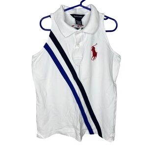 Ralph Lauren Girls White‎ Sleeveless US Open Polo Shirt Size L (12/14)